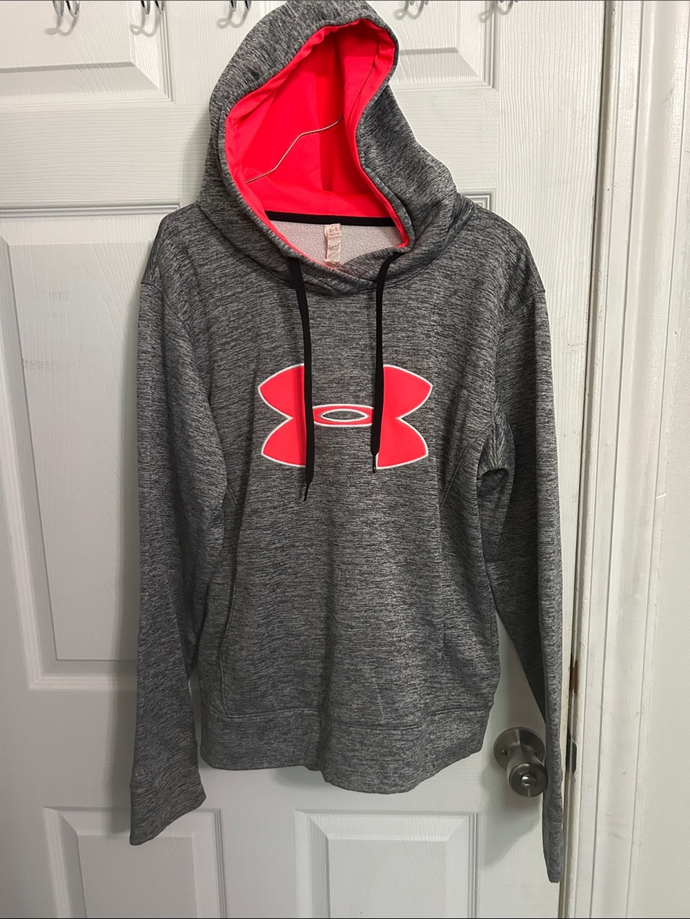 Under Armour Gray Hoodie with Neon Orange Logo and Lining